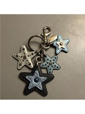 Coach cluster charm keychain, crystals, different hues of blue, silver, gunmetal